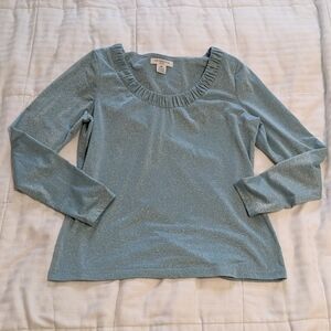 Liz Claiborne petite sparkly mint green long sleeve top size petite medium